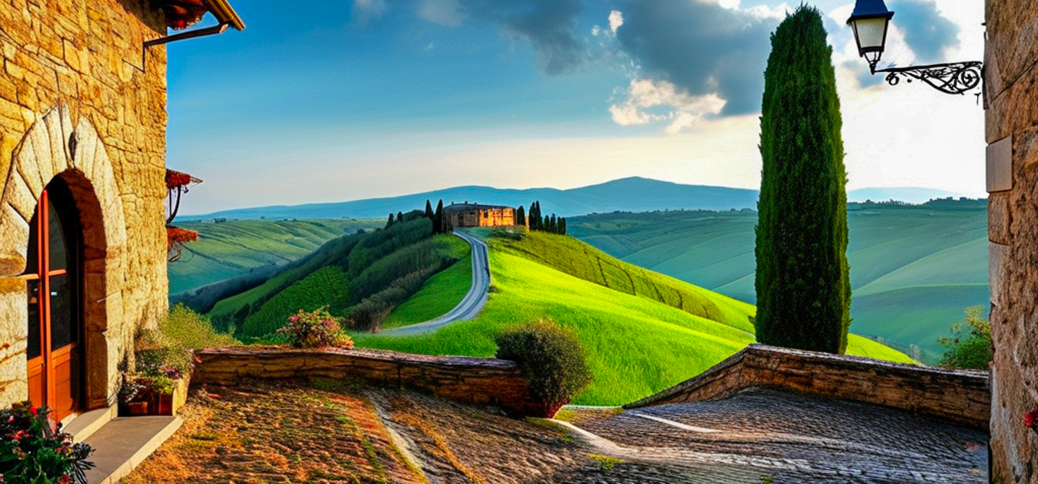 landscape countryside with house on top of the hill