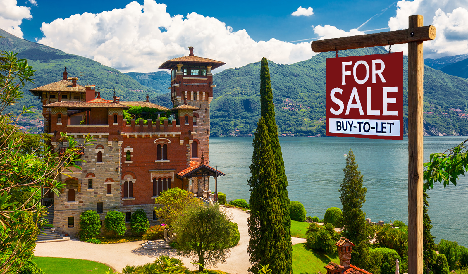 Castle on lake Come with sign Buy to Let